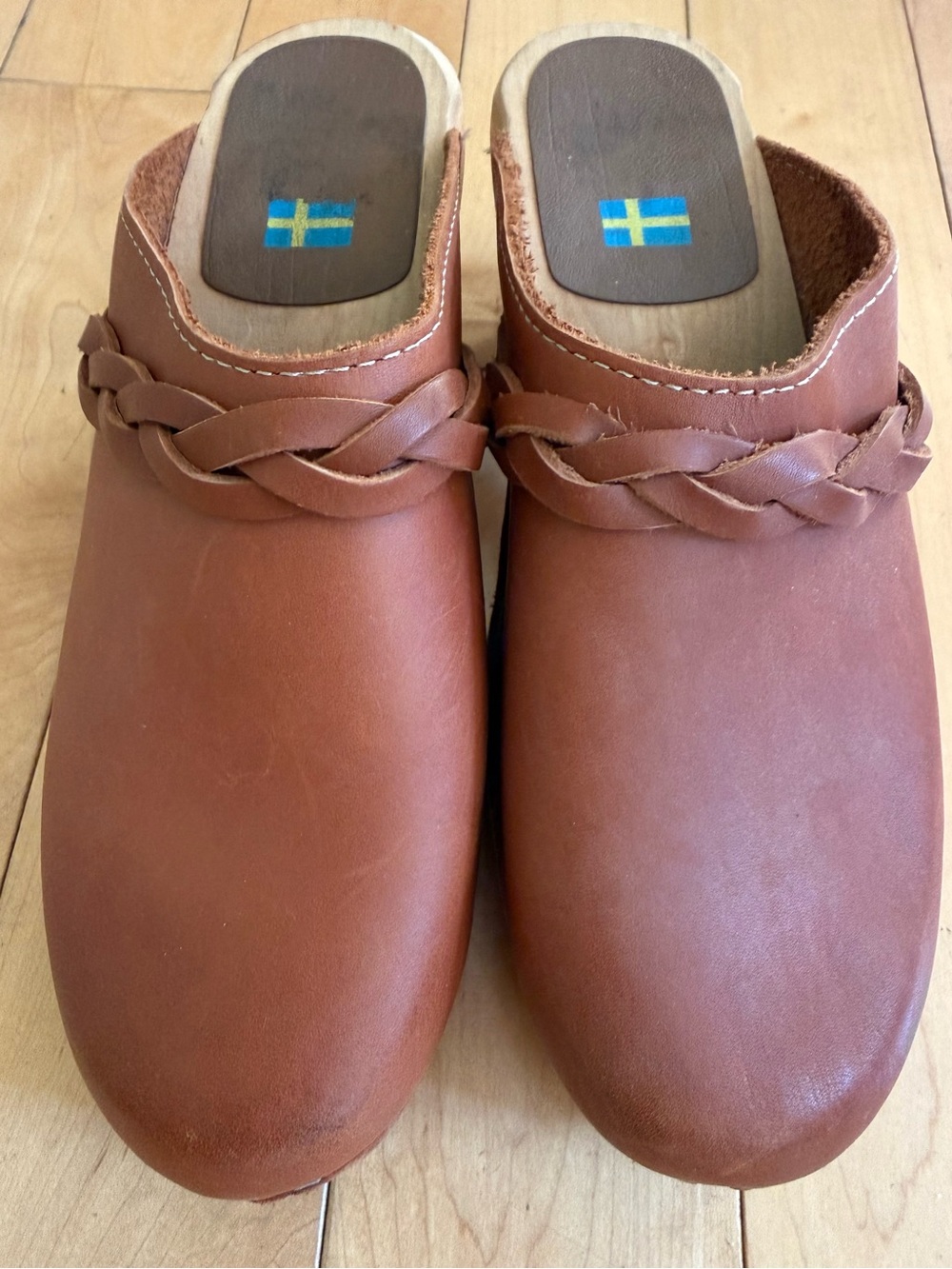MIA Brown Braided Leather Clogs